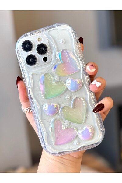 MİRAZ TASARIM Iphone 15 pro max 3d epoxy heart transparent case