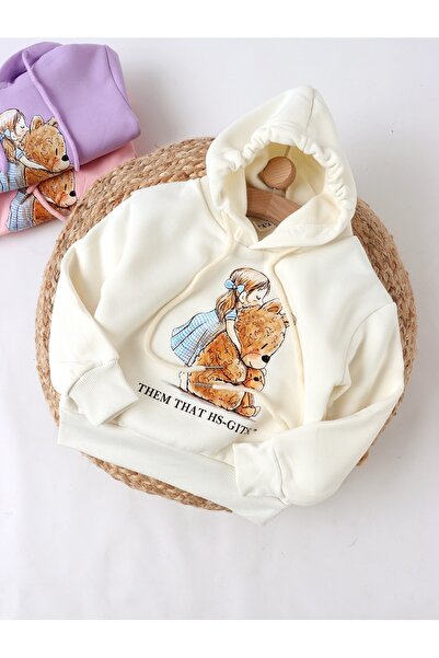 MiniKids Ecru sweatshirt, little girl with teddy bear