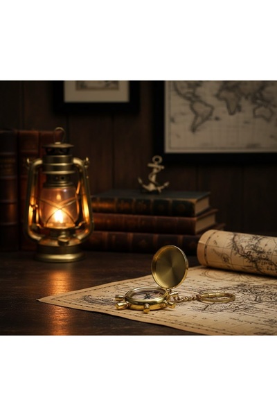 Kuzey Tacı Sailor Series: Functional Compass Keychain with Genuine Brass Rudd...