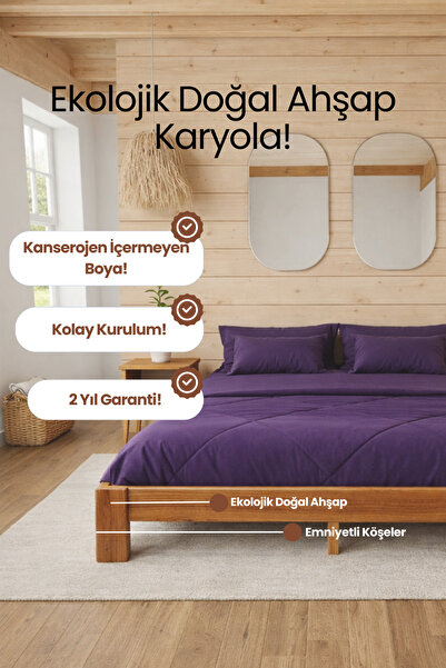 RENAZZO Soft Modern Ahşap Karyola - Minimalist Tasarım Doğal Masif Çam Karyola