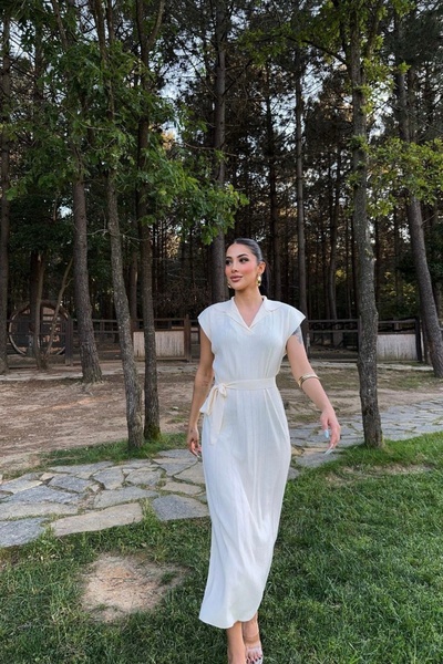 Auroveen Ribbed Polo Collar Waist Detailed Knitwear Dress Av3238