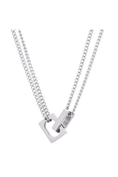 Tessero Men's Silver Geometric Chain - Double Rectangular Pendant, Premium St...