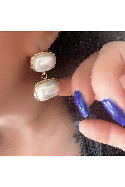 ACAR TAKI 2-Piece Square Pearl Steel Earrings-Gold Color Acr9247