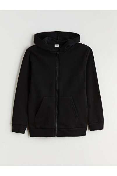 LC Waikiki Lcw Kids Black Hooded Boy's Thick Zip-Up Sweatshirt