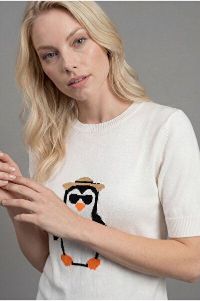 Auroveen Penguin Patterned Short Sleeve Knitwear Blouse Av4087