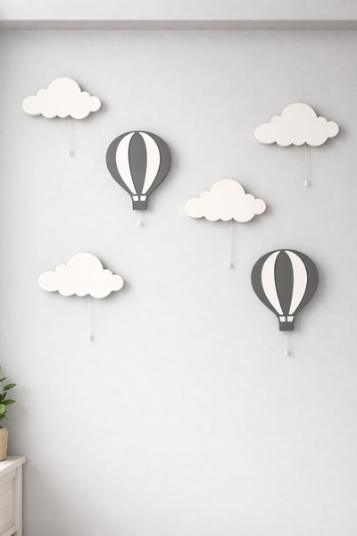 Windly Concept LED Işıklı Balon & Bulut Çocuk Odası Duvar Dekoru – 3mm MDF, 9...