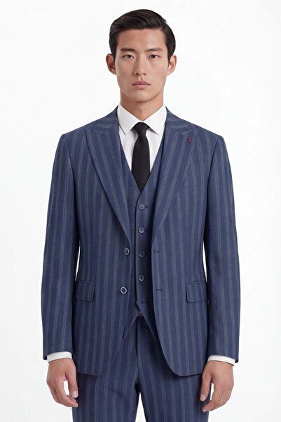 Giotelli Men's Viscose Blended 8 Drop Classic Navy Blue Vest Suit