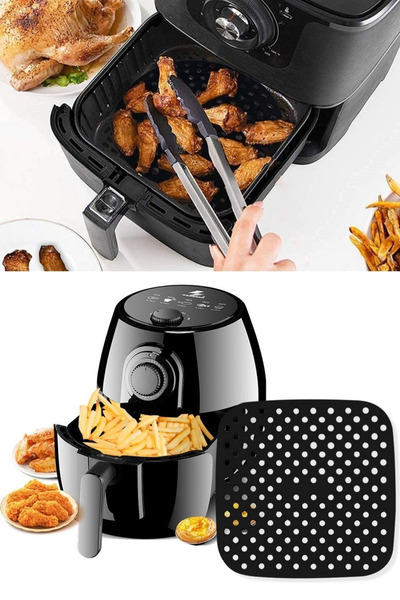 Privo Airfryer Square Cooking Mat 21.5 cm Black Silicone Perforated XXL Fryer and Oven Compatible Heat Resistant