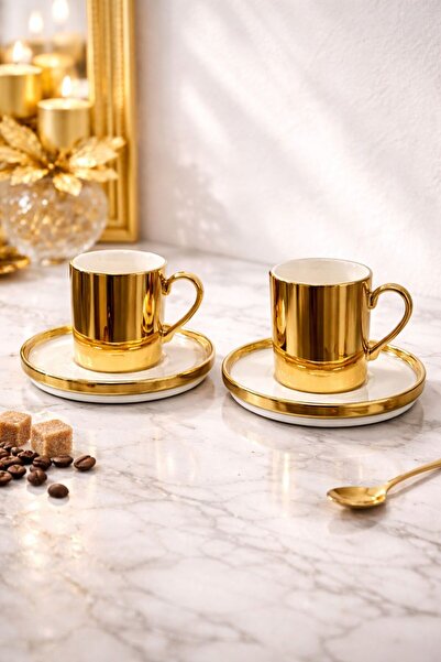 YzHome 2-Person Porcelain Gold Platinum Plated Coffee Cup Set 100ml