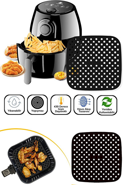 Privo Airfryer Square Cooking Mat 21.5 cm Black Silicone Perforated XXL Fryer...