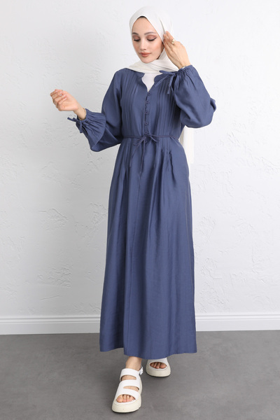 Salih Çelebi Ribbed Front Dress Y0094 - Indigo