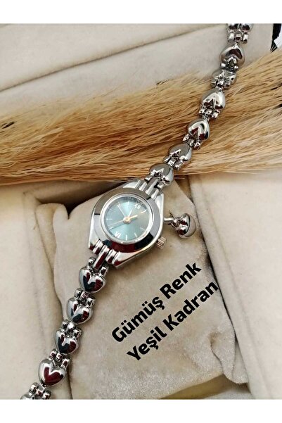 Brality MİNİMAL MODEL YEŞİL Renk Kadran - Kalp Charmlı Pinterest Gümüş Renk K...