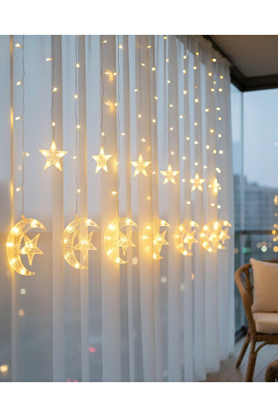 Teknoşık TEKNO ŞIK Hilal Yıldız LED Perde Işık Balkon Pencere ve Oda Dekorasyonu