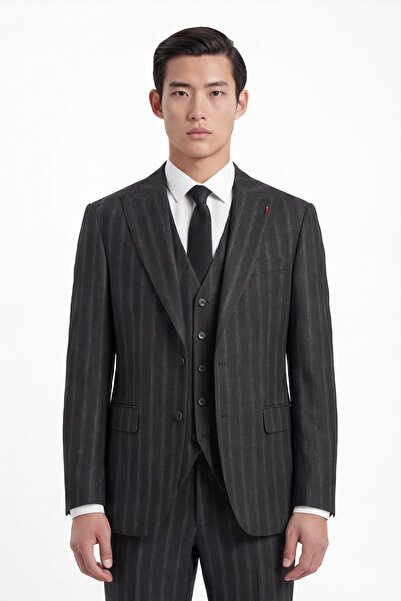 Giotelli Men's Viscose Blended 8 Drop Classic Black Vest Suit