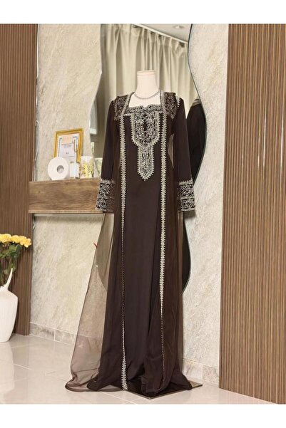vanus fashion 6963 - جلابية بنية مطرزة