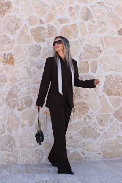 bytugcekaya Coffee judge collar sleeve folded buttoned jacket suit