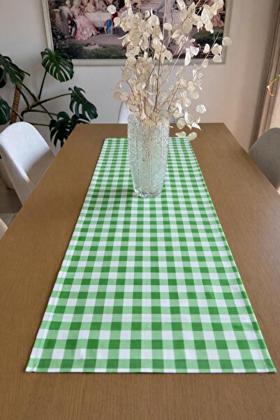 TUĞÇE DEMİR HOME DESIGN Yeşil Pötikare Desen Runner Masa Örtüsü Çeyizlik