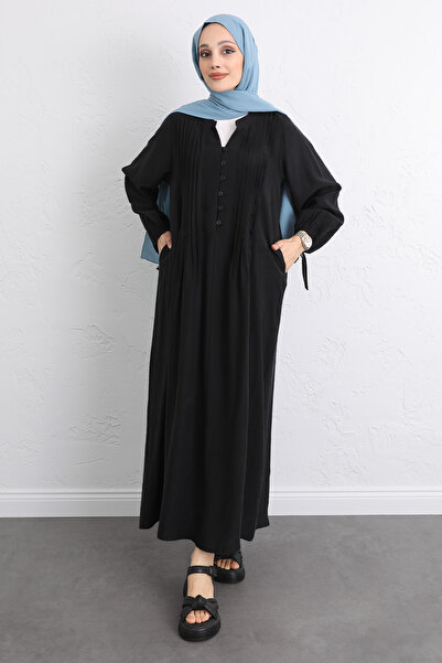 Salih Çelebi Ribbed Front Dress Y0094 - Black