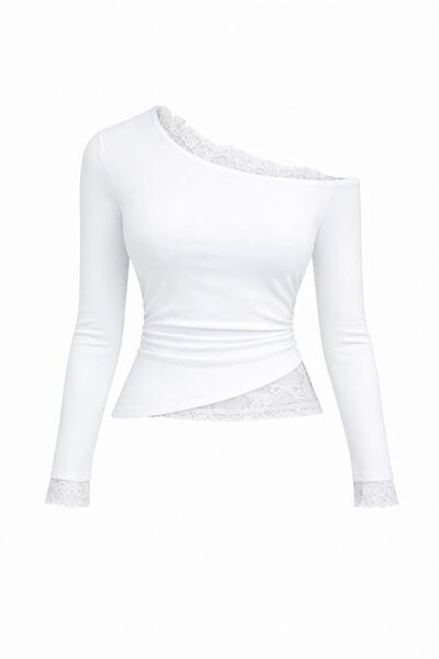 MYCPARL Bluză Y2K din viscoză naturală cu decolteu barcă și detaliu din dante...