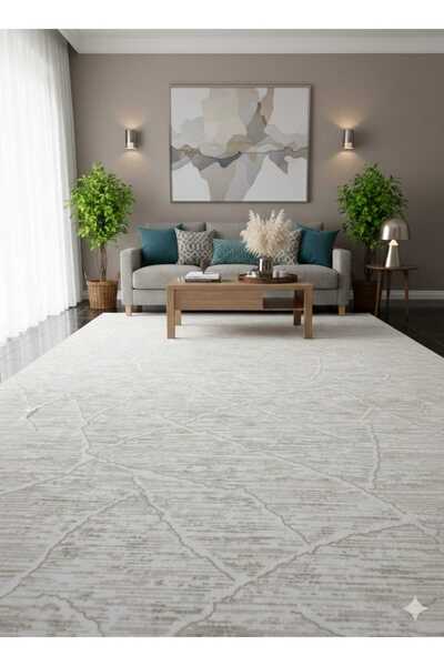 Nesrin KAYMAZ JEL TABAN MODERN KESME YOLLUK SALON HALISI KREM KENDİNDEN DESENLİ