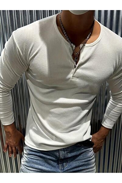 Oksit Mecho Men's Slim Fit Lycra Henley Collar Long Sleeve T-Shirt - Buttoned...
