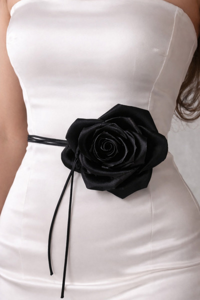 Diva Exclusive Fashion Black satin rose accessory – adjustable necklace or Be...
