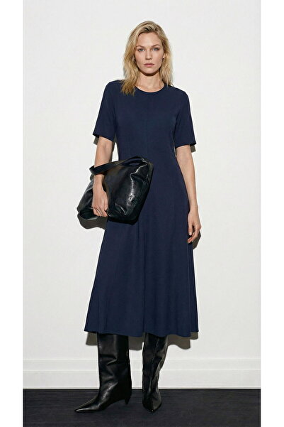 Swass Dalie Midi Flared Dress Navy Blue
