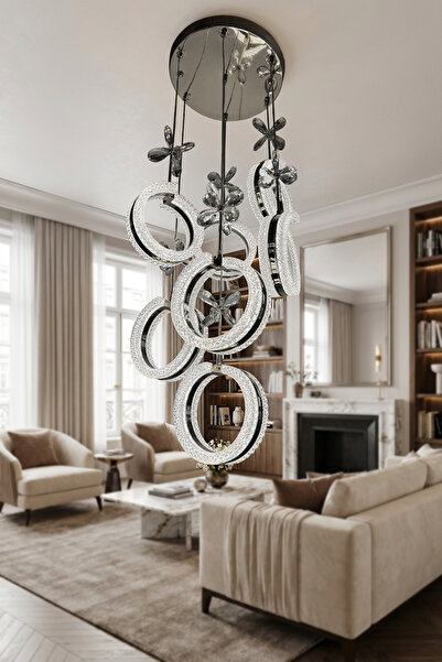 RSCOLLECTIONS Elira 7’li Akrilik LED Halka Avize – Modern Lüks Tasarım