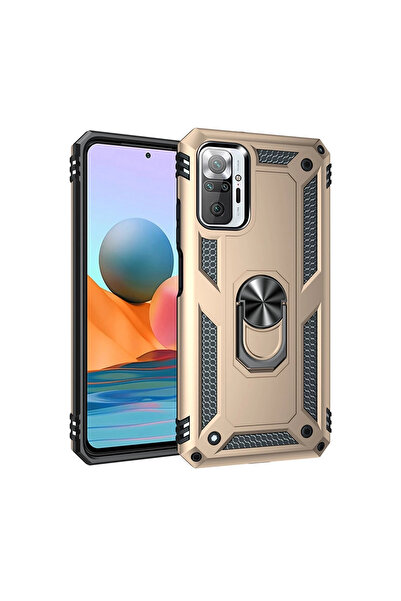 eco port غطاء حماية سيليكون لهاتف ريدمي نوت 10 برو مع حلقة سوداء - ذهبي