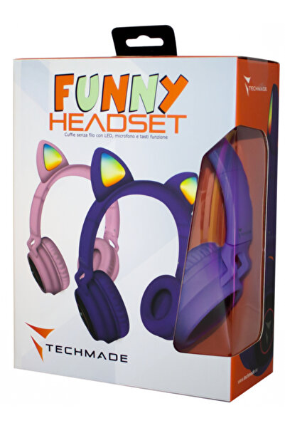 Techmade Слушалки Funny Led BT + Микрофон Лилави
