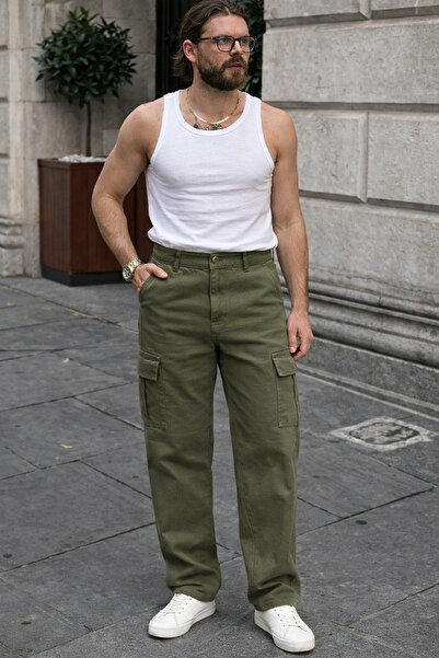 comstar Muške ležerne Kargo džep kaki široke pantalone