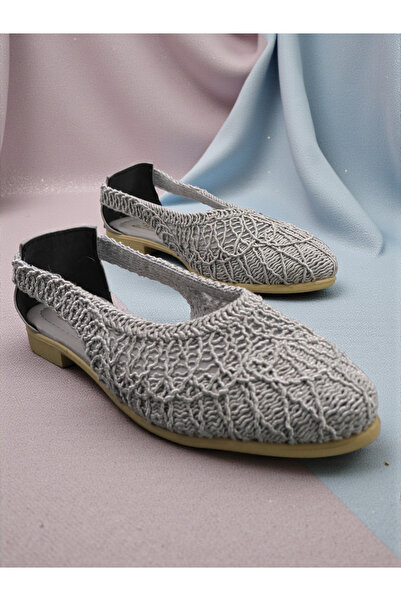 HFKY Women's Straw Bow Detailed Ballerinas. Open-Sided Straw Ballerinas.