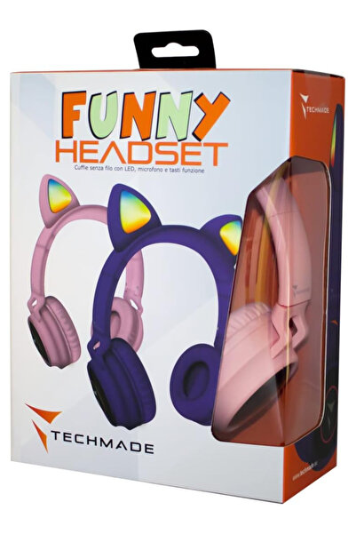 Techmade Слушалки Забавни LED BT + Микрофон Розови