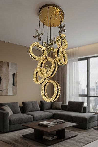 RSCOLLECTIONS Elira 7’li Akrilik LED Halka Avize – Modern Lüks Tasarım