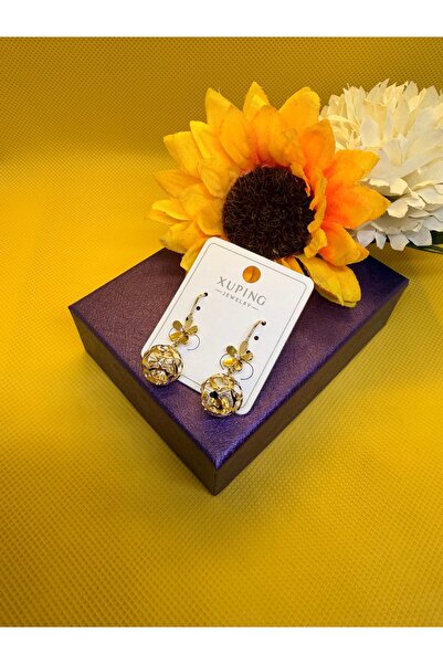 XUPING JEWELRY KUYUMCU SERİ 14K RENGİ TEL KIRMA İÇİ ZİRKON TAŞLI TOP ÇELİK KÜPE