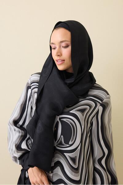 Imannoor Floş Viscose Shawl - Hexagonal Diamond Pattern - Black