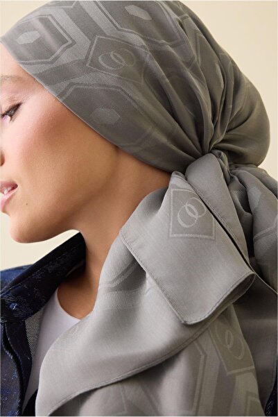 Imannoor Floş Viscose Shawl - Hexagonal Diamond Pattern - Anthracite
