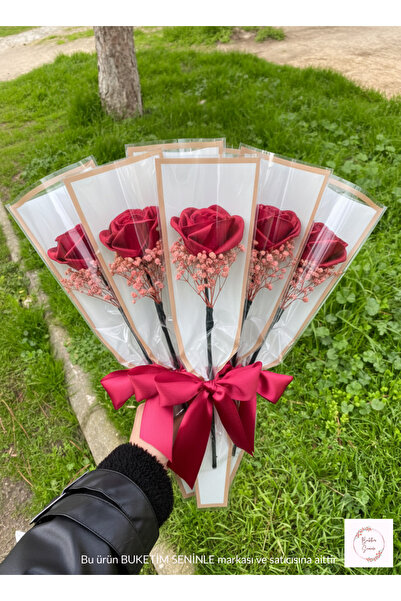 Buketim Seninle 10 Single Burgundy Non-Fading Roses, Gift