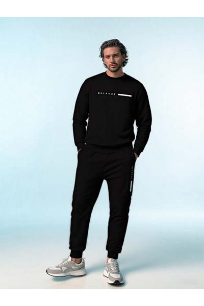 ship master Balance Printed Black Men's Tracksuit Set 100% Cotton Shredded Co...