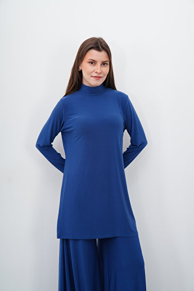 penyebizden High Collar Sandy Tunic-Indigo