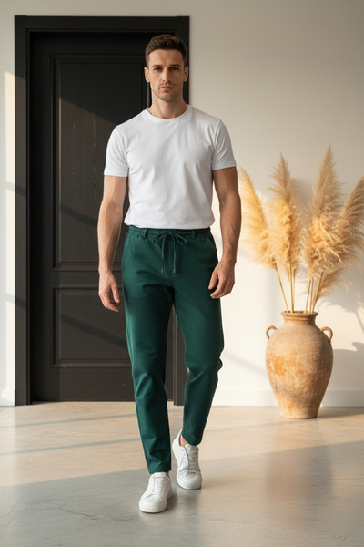 YŞRLİNE COLLECTİON YŞR Erkek Jogger Pantolon – Petrol Rengi Double Face Kumaş...