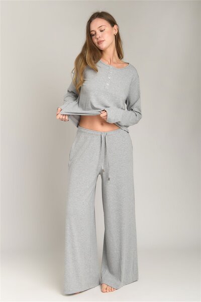 LOVELY THINGS CAROL Kaşkorse Dökümlü Pantolon Pijama Altı - Gri Melange