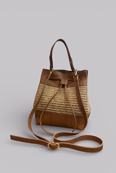 MaVaux Bellora Genuine Leather, Straw Rope Bucket Bag with Adjustable Strap, ...