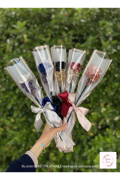 Buketim Seninle 5 Single Mixed Dark Color Non-Fading Roses, Gift