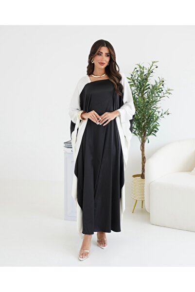lune black and white satin dress. two tones jalabiya