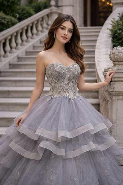 Sibelse Gelinlik Silver Bloom Straplez Mezuniyet Abiye – Özel Gece Prenses El...