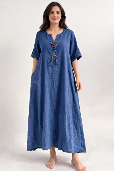 MENSAR OTANTİK DÜĞMELİ KETEN ELBİSE