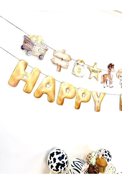Flu Party لافتة بعبارة "عيد ميلاد سعيد" بتصميم رعاة البقر