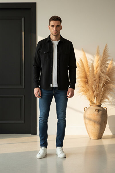 YŞRLİNE COLLECTİON YŞR Erkek Gabardin Kot Gömlek – Jean Görünümlü, Mevsimlik,...