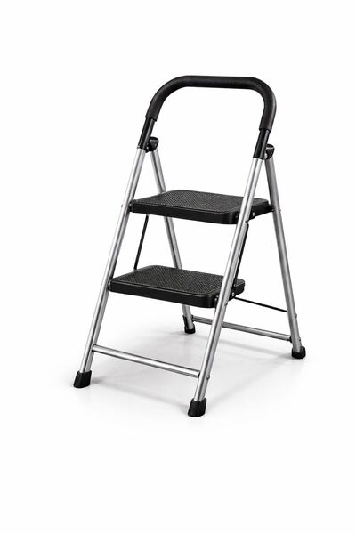 YIL-TEM Katlanabilir 2 Basamaklı Merdiven Tabure Kaymaz Basamaklı Metal Ev Ti...